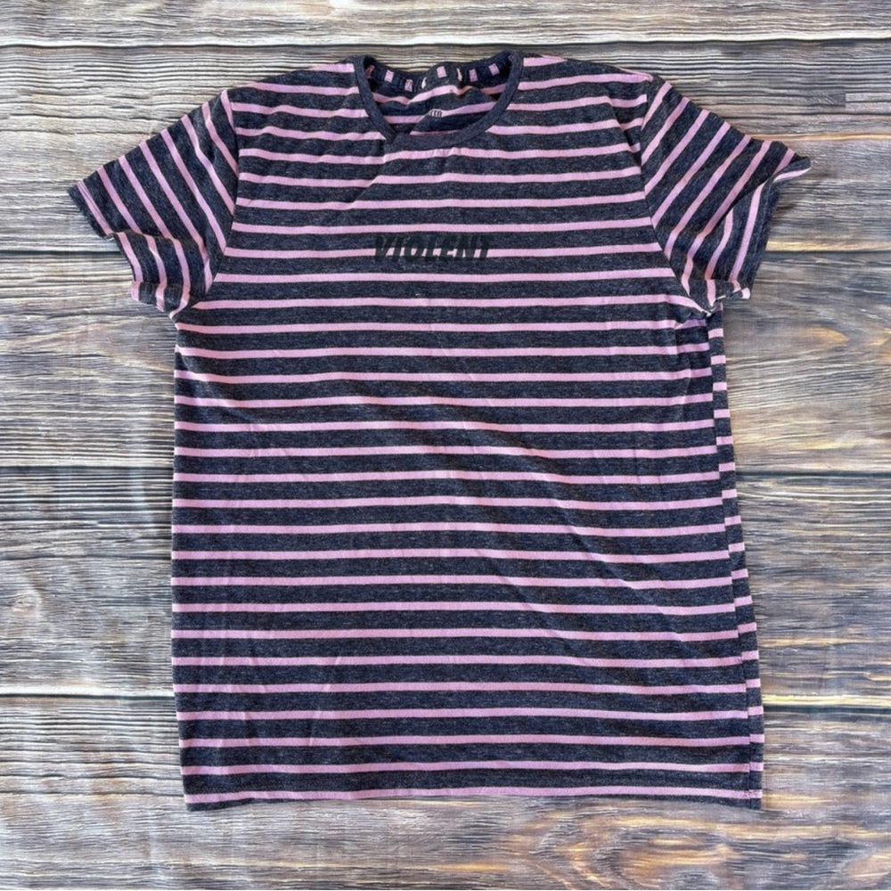 Cuidado Con El Perro Violent Pink Black Striped Graphic Men T-Shirt Size Large